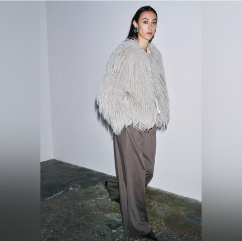 ZARA FAUX FUR GREY COAT SIZE S - Picture 14 of 16